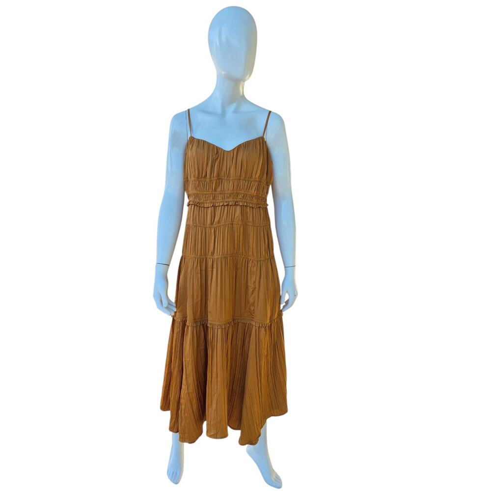 Anthropologie Ruched Slip Dress In Gold Size 6